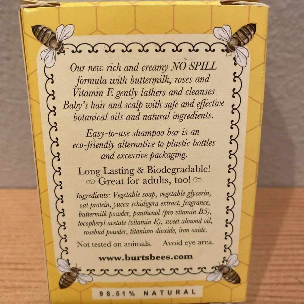 Burt's Bees Baby Bee‎ 1 Shampoo Bar 3.5 oz. 99g - creamy lather buttermilk roses